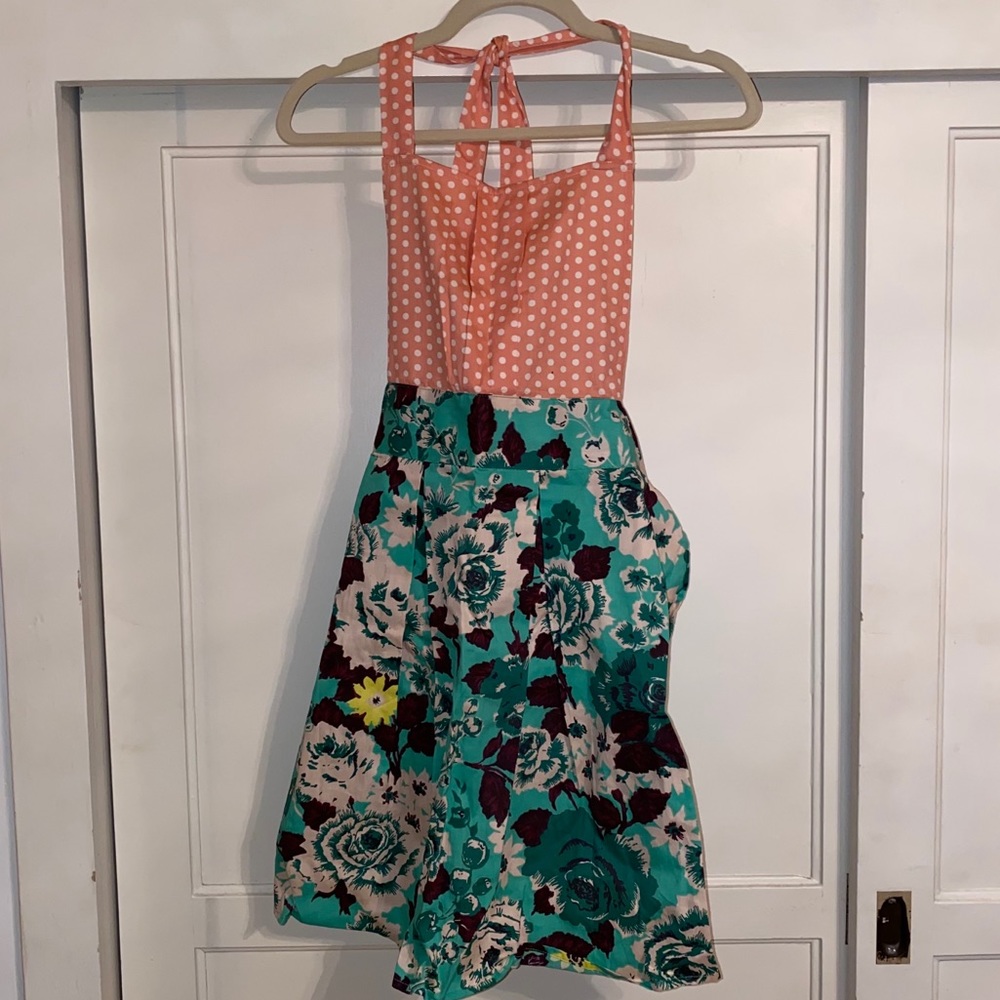 Anthropologie floral & polkadot apron NWT